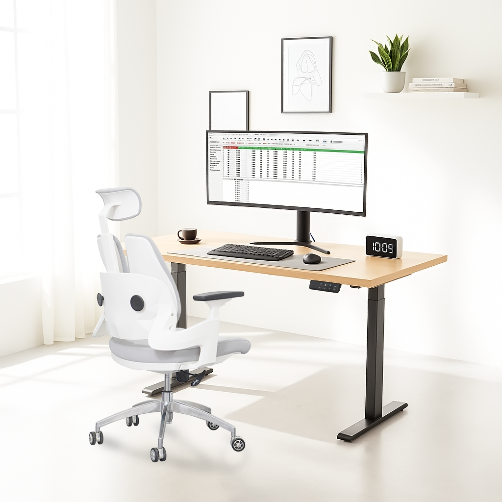 Meja Adjustable + Kursi Ergonomis