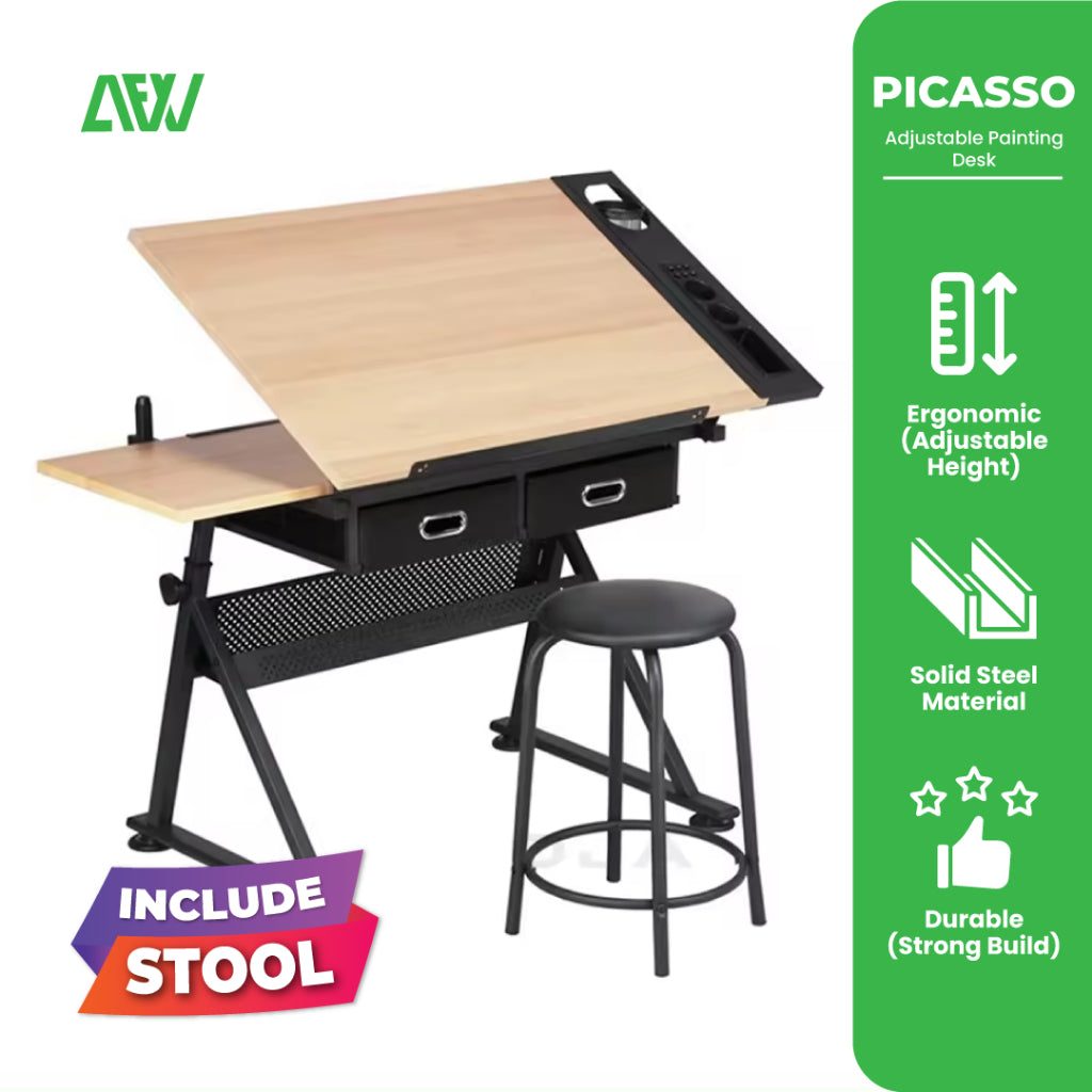 Meja Lukis PICASSO Meja Gambar Adjustable Set Of Drawer – All For Work